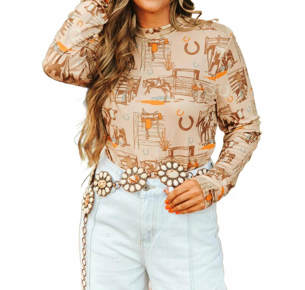 NEW 2FLYCO sunset ranch long sleeve top in beige